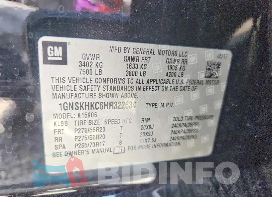 1GNSKHKC6HR322634 Photo# 14