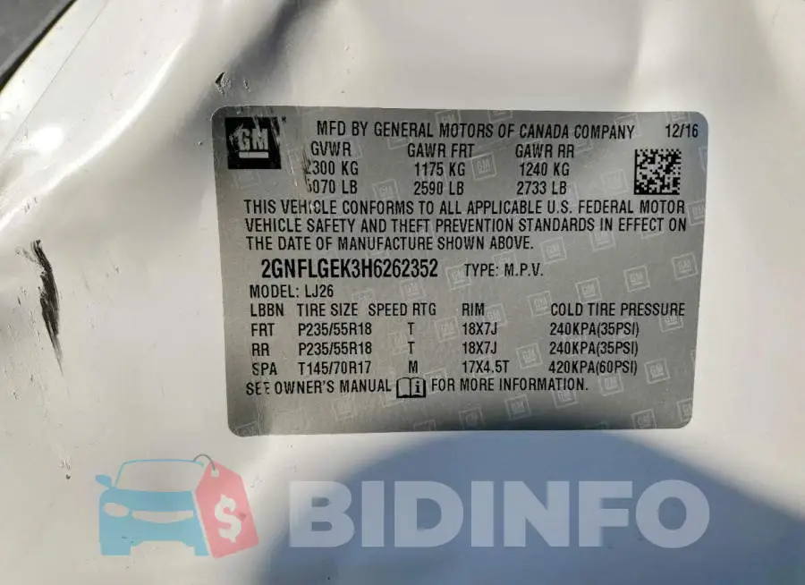 2GNFLGEK3H6262352 Photo# 13