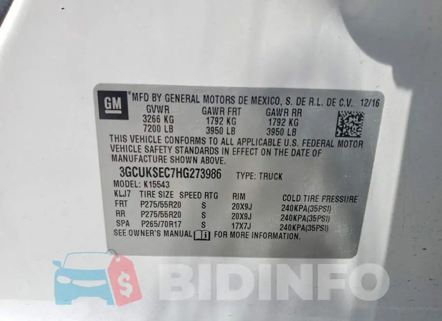 3GCUKSEC7HG273986 Photo# 12