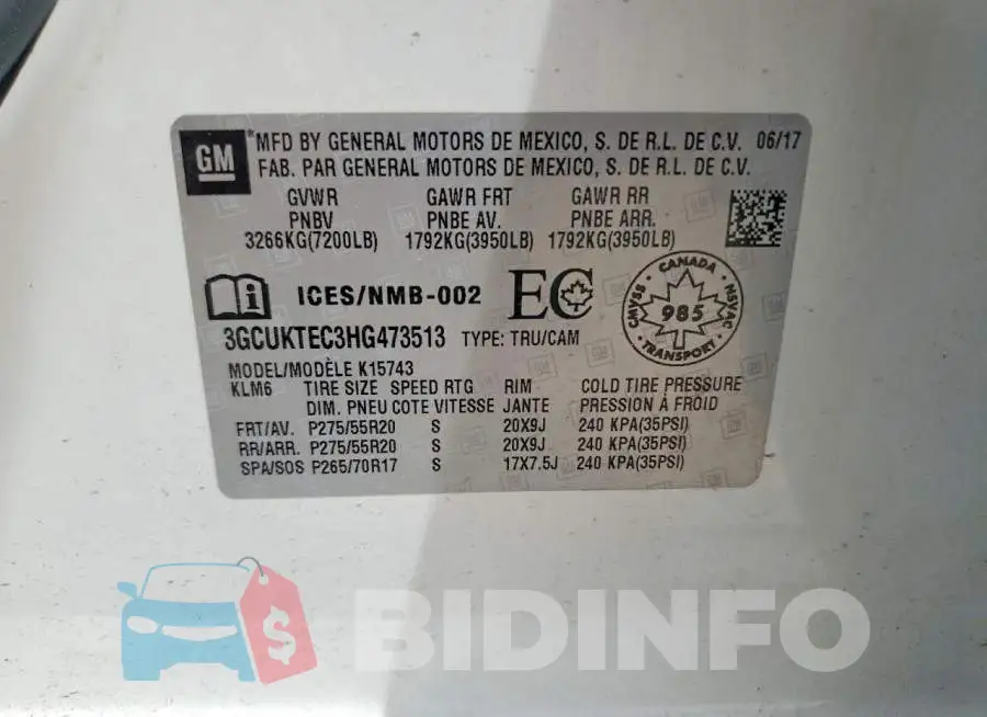 3GCUKTEC3HG473513 Photo# 12