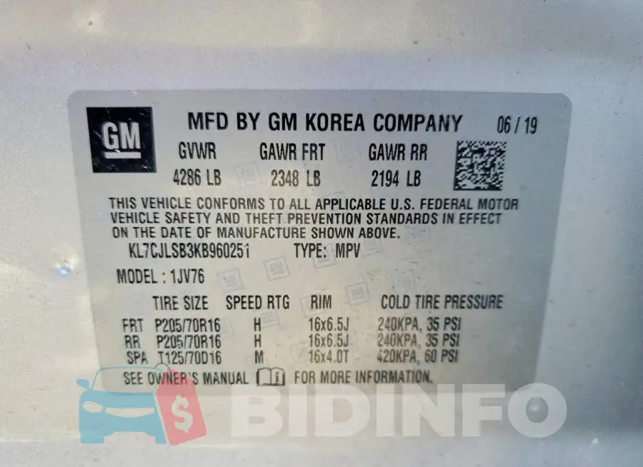 KL7CJLSB3KB960251 Photo# 13