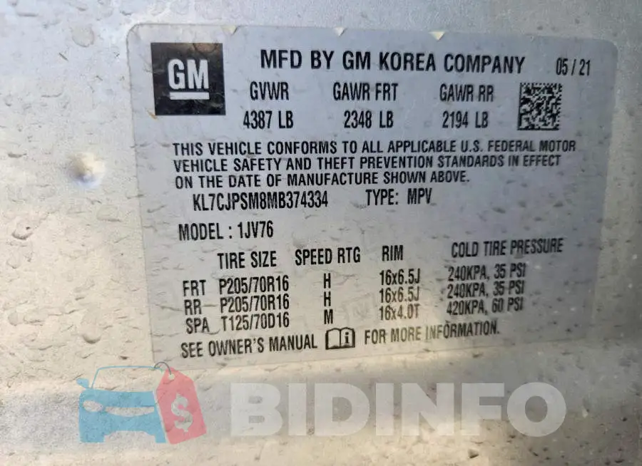 KL7CJPSM8MB374334 Photo# 14