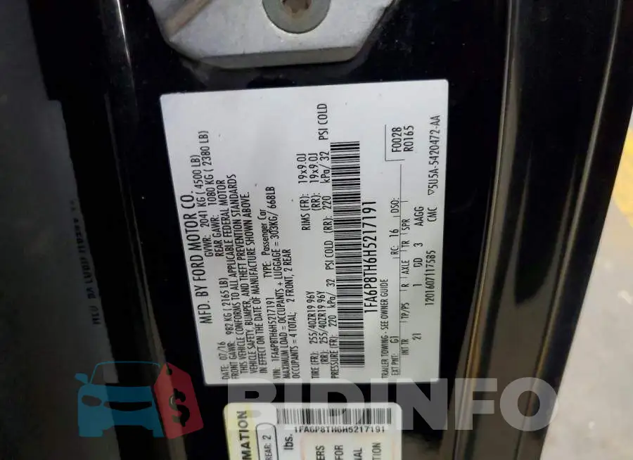 1FA6P8TH6H5217191 Photo# 12