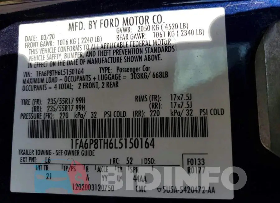 1FA6P8TH6L5150164 Photo# 12