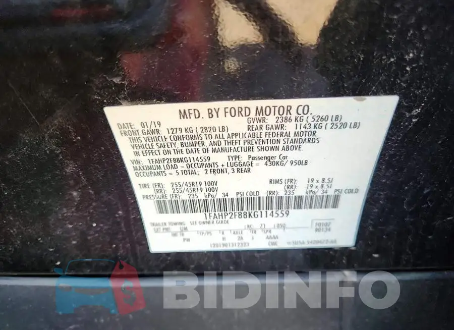 1FAHP2F88KG114559 Photo# 12