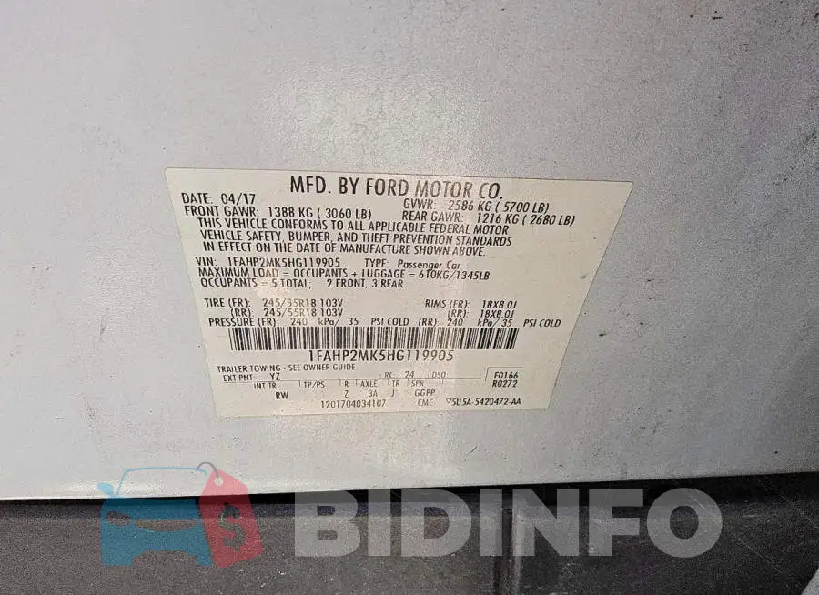 1FAHP2MK5HG119905 Photo# 13