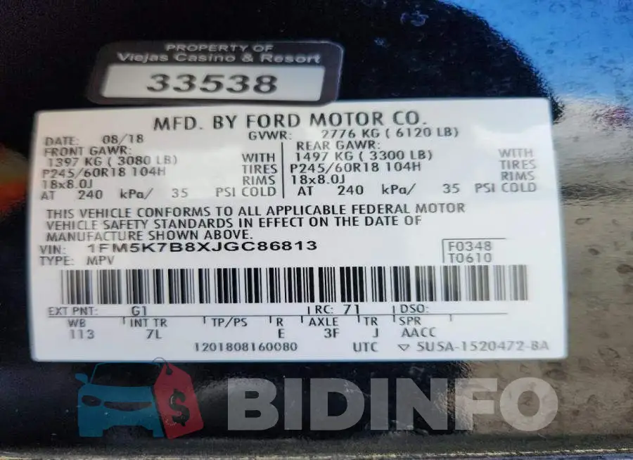 1FM5K7B8XJGC86813 Photo# 13
