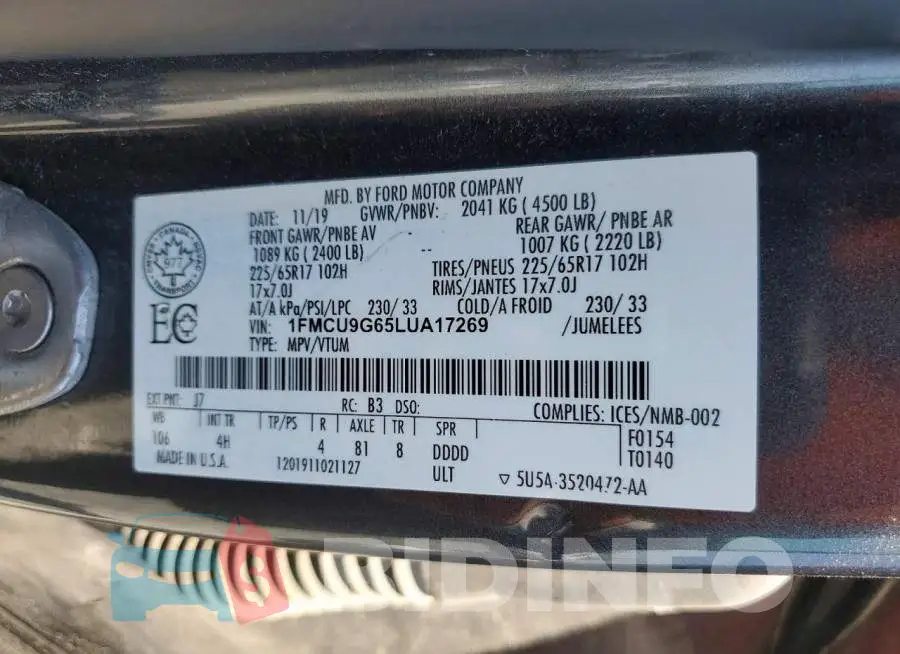 1FMCU9G65LUA17269 Photo# 12