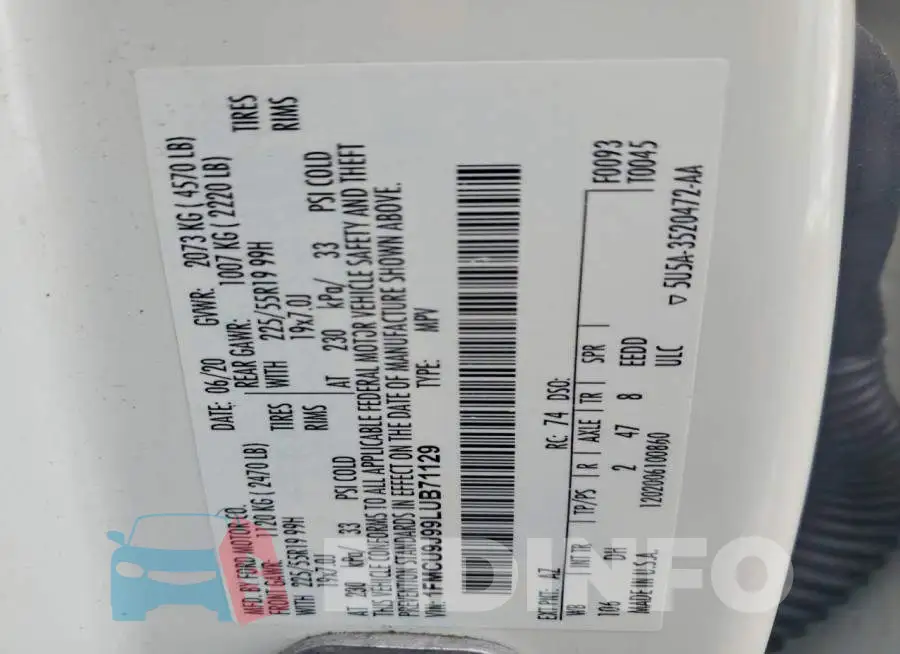 1FMCU9J99LUB71129 Photo# 13