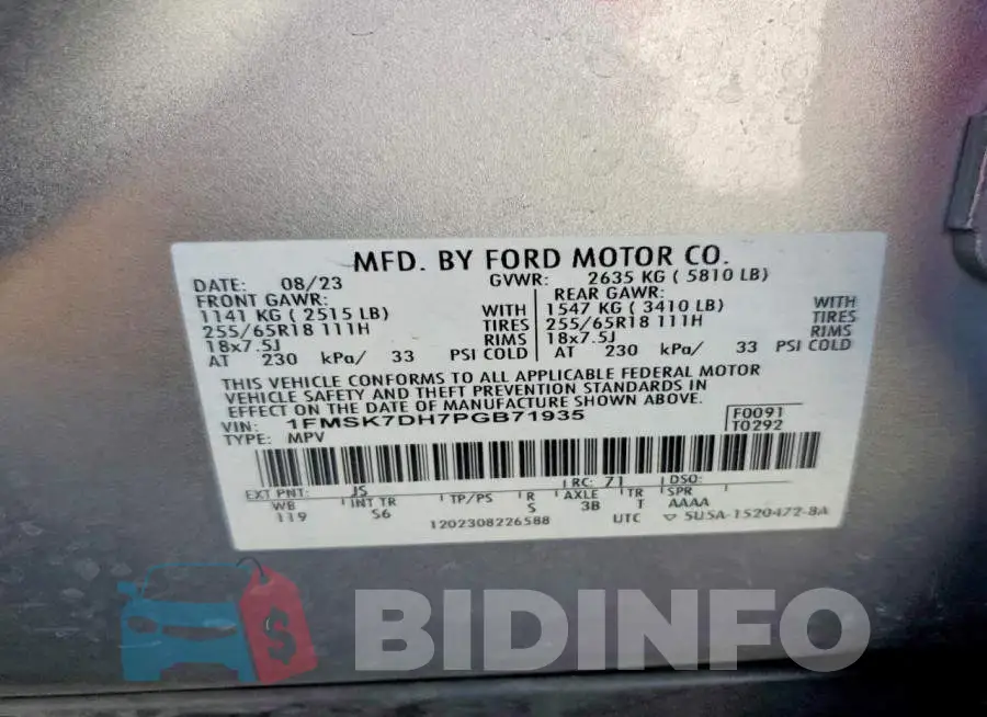 1FMSK7DH7PGB71935 Photo# 13