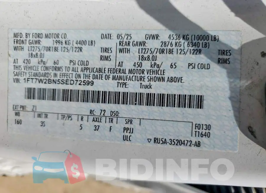 1FT7W2BN5SED72599 Photo# 13