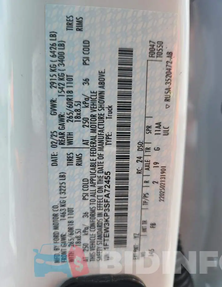 1FTEW3KP3SFA72455 Photo# 12