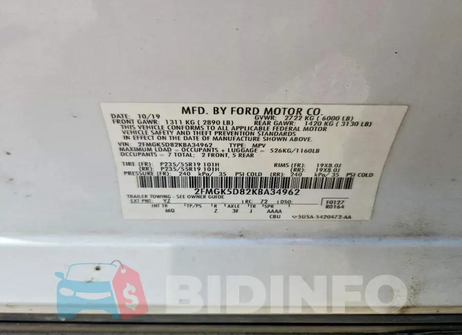 2FMGK5D82KBA34962 Photo# 13