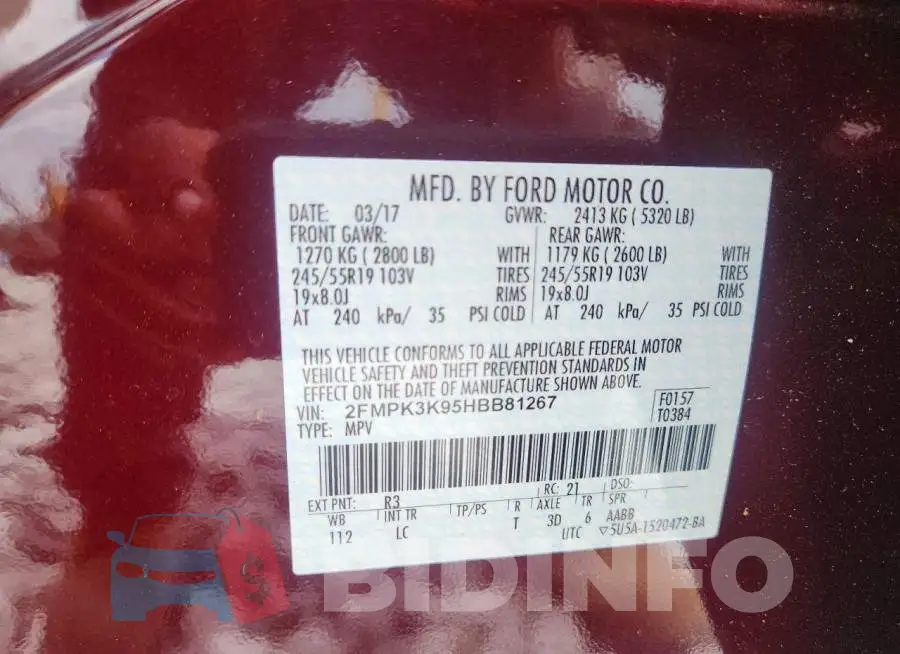 2FMPK3K95HBB81267 Photo# 13