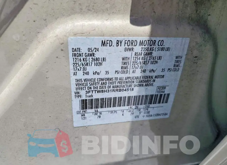 3FTTW8H31RRB04518 Photo# 12
