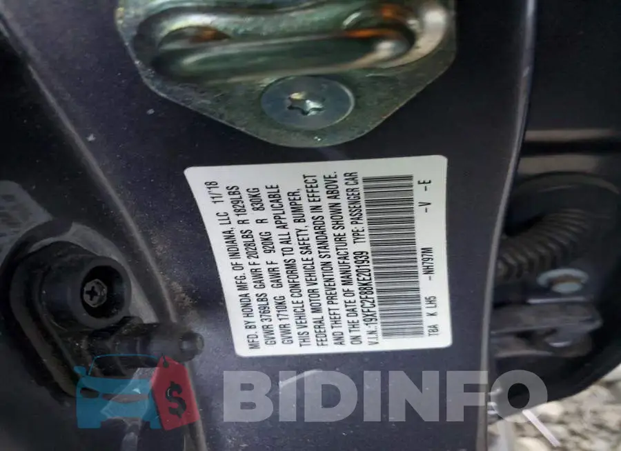 19XFC2F88KE201939 Photo# 12