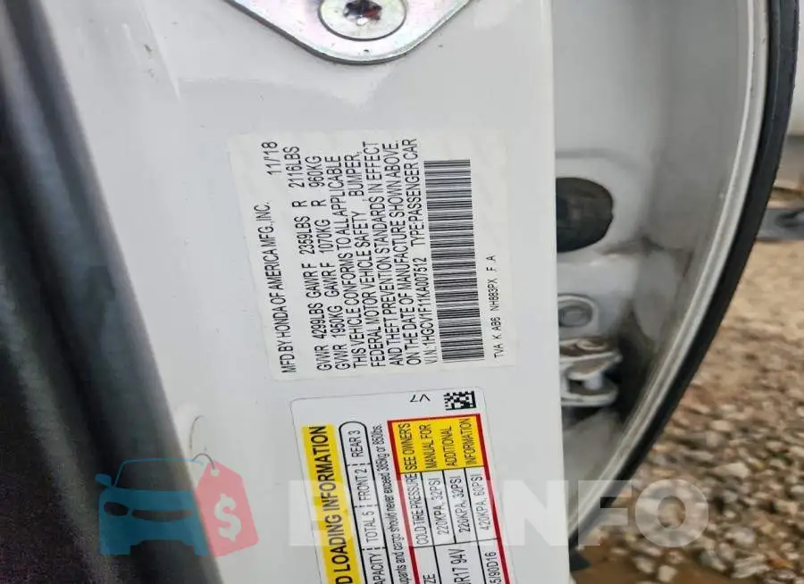 1HGCV1F11KA007512 Photo# 12