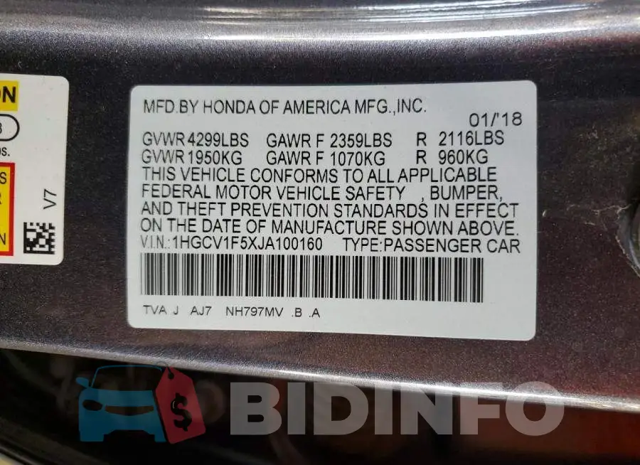 1HGCV1F5XJA100160 Photo# 12
