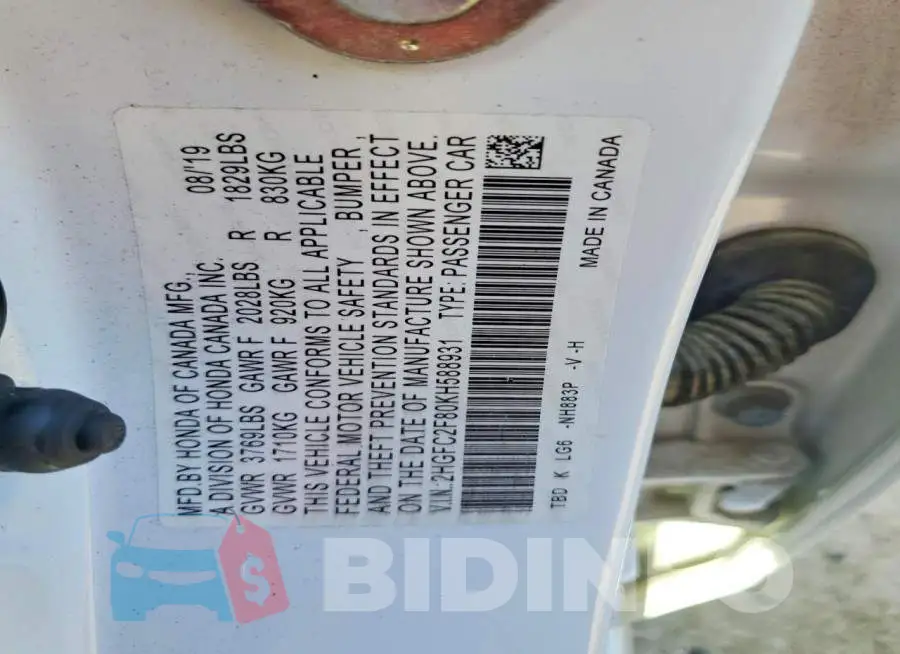 2HGFC2F80KH588931 Photo# 12