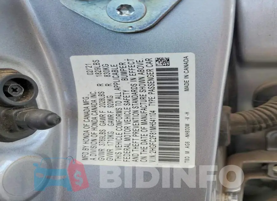 2HGFC2F81MH541104 Photo# 13