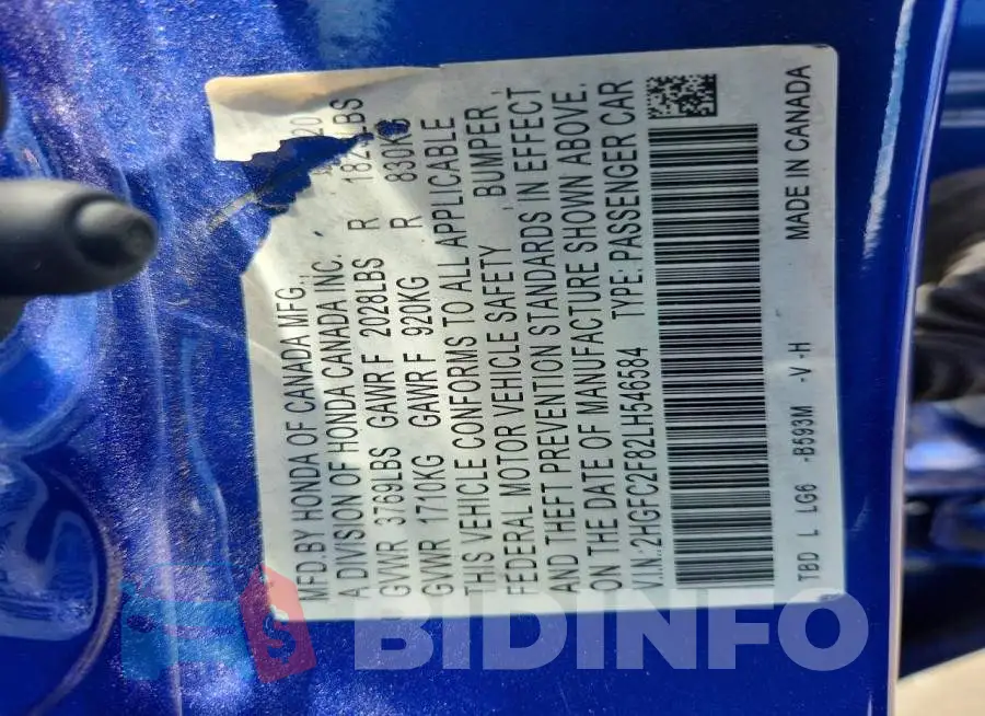 2HGFC2F82LH546584 Photo# 13