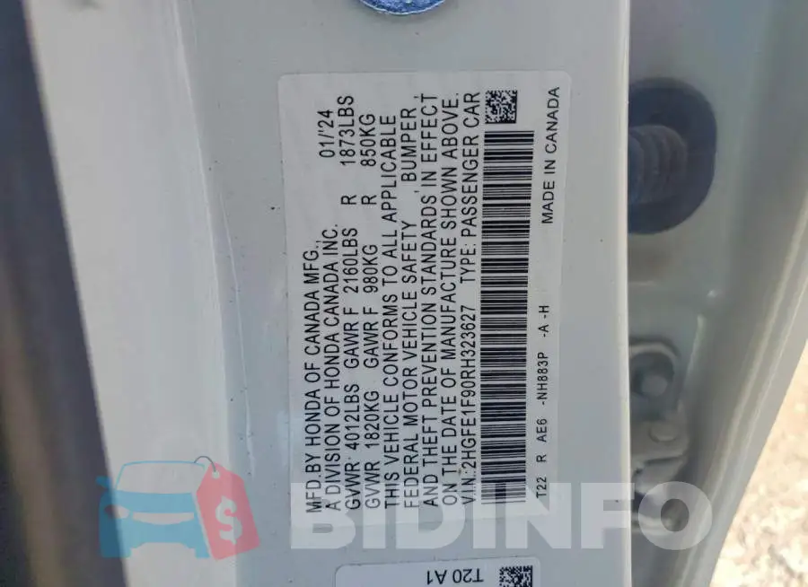 2HGFE1F90RH323627 Photo# 12