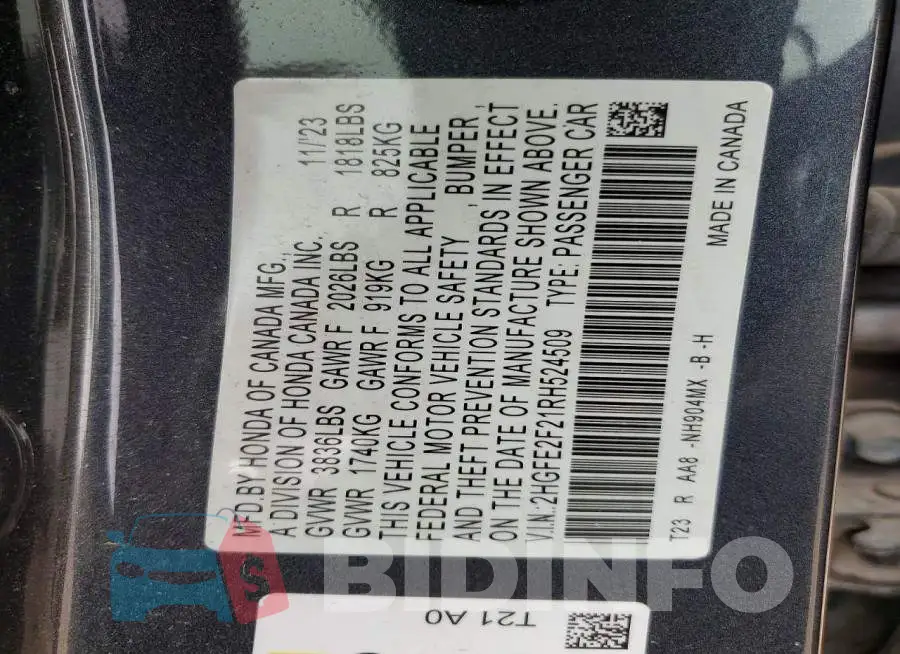 2HGFE2F21RH524509 Photo# 12