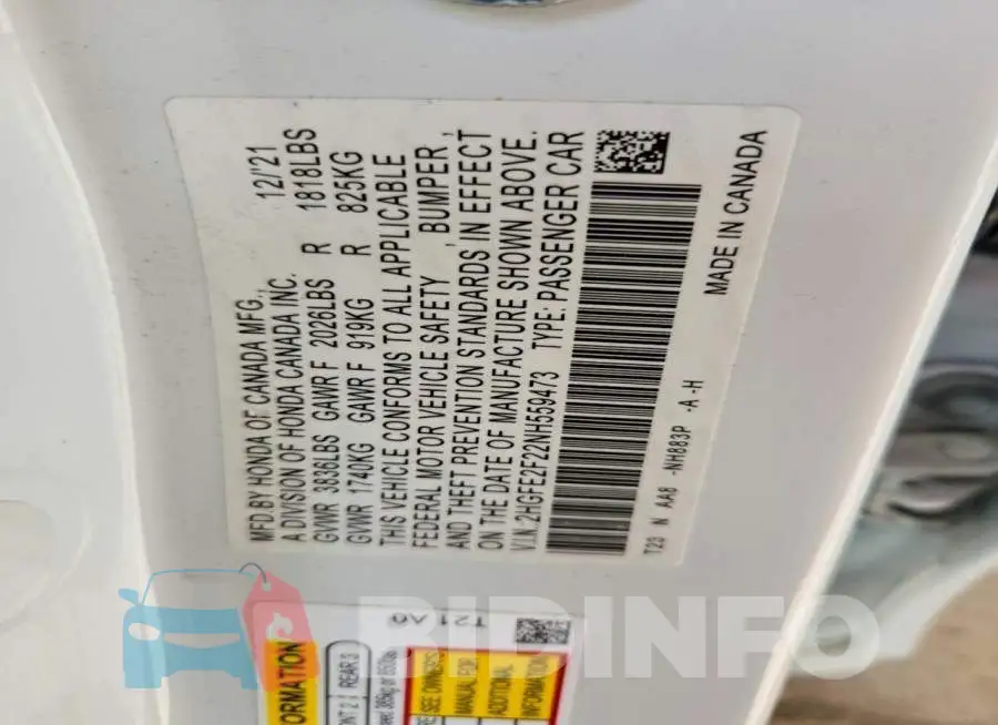 2HGFE2F22NH559473 Photo# 12