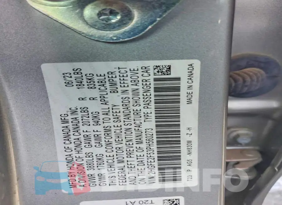 2HGFE2F53PH560273 Photo# 12