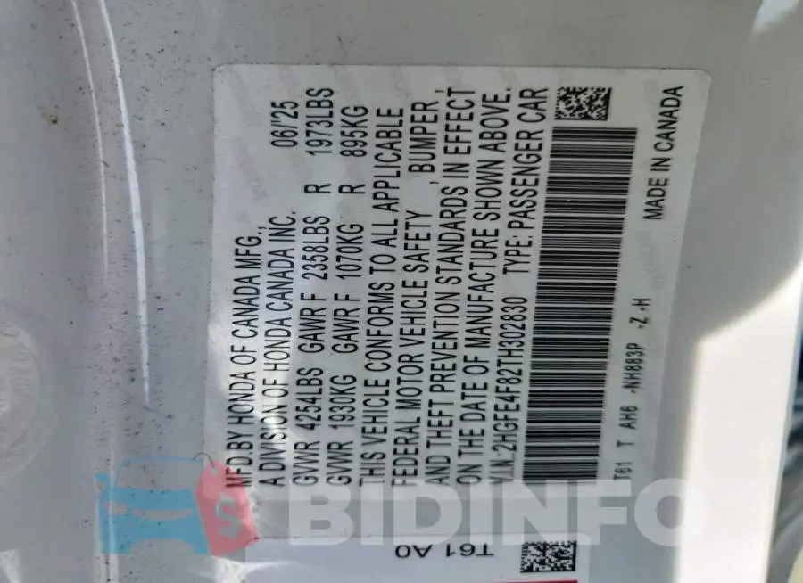 2HGFE4F82TH302830 Photo# 13