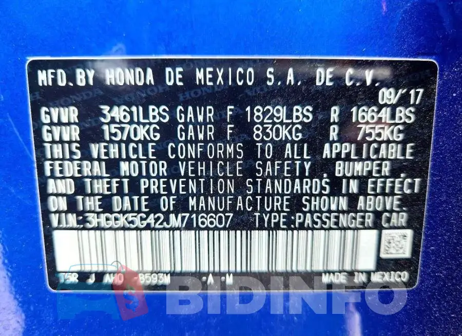 3HGGK5G42JM716607 Photo# 12