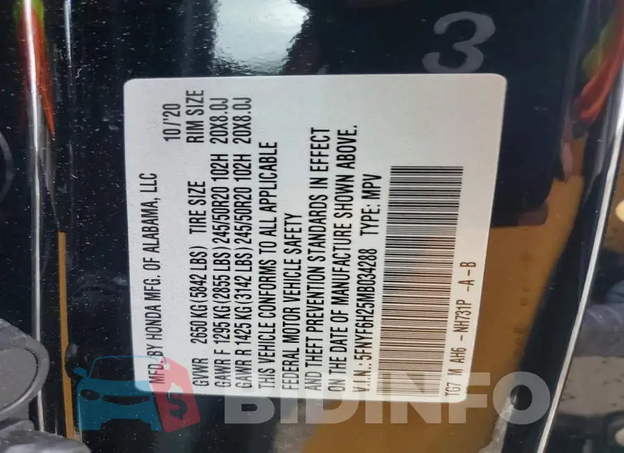 5FNYF6H25MB034288 Photo# 13