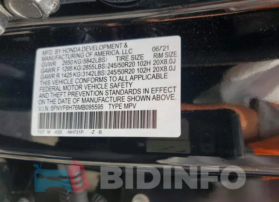 5FNYF6H76MB095595 Photo# 13