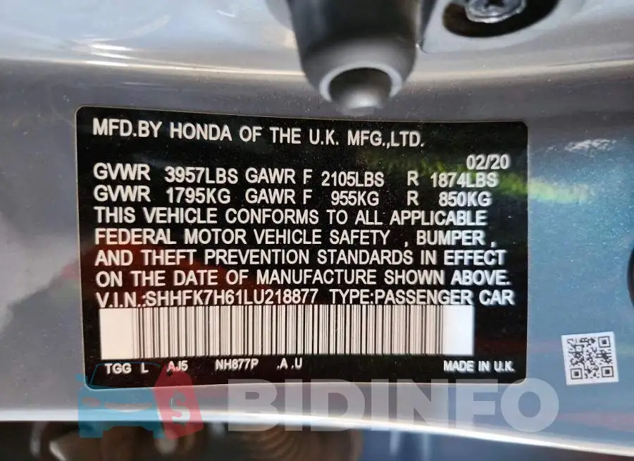 SHHFK7H61LU218877 Photo# 12