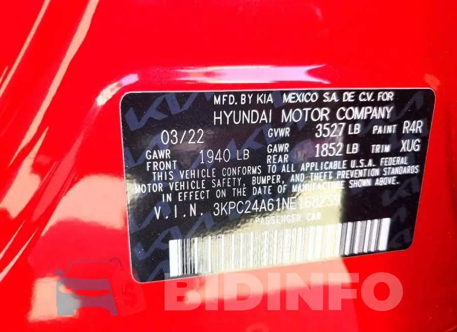 3KPC24A61NE168259 Photo# 12