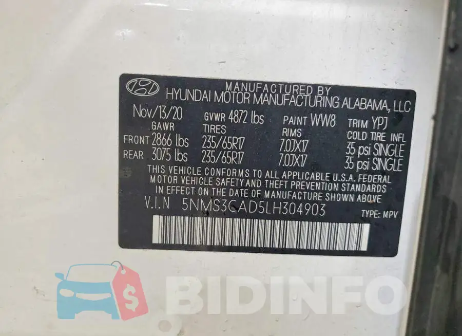 5NMS3CAD5LH304903 Photo# 13