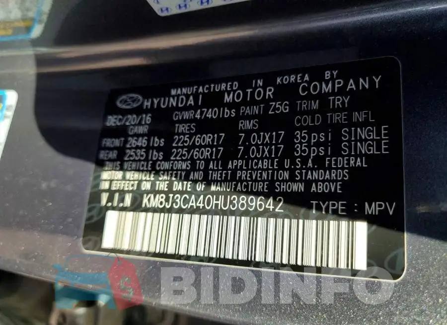 KM8J3CA40HU389642 Photo# 13