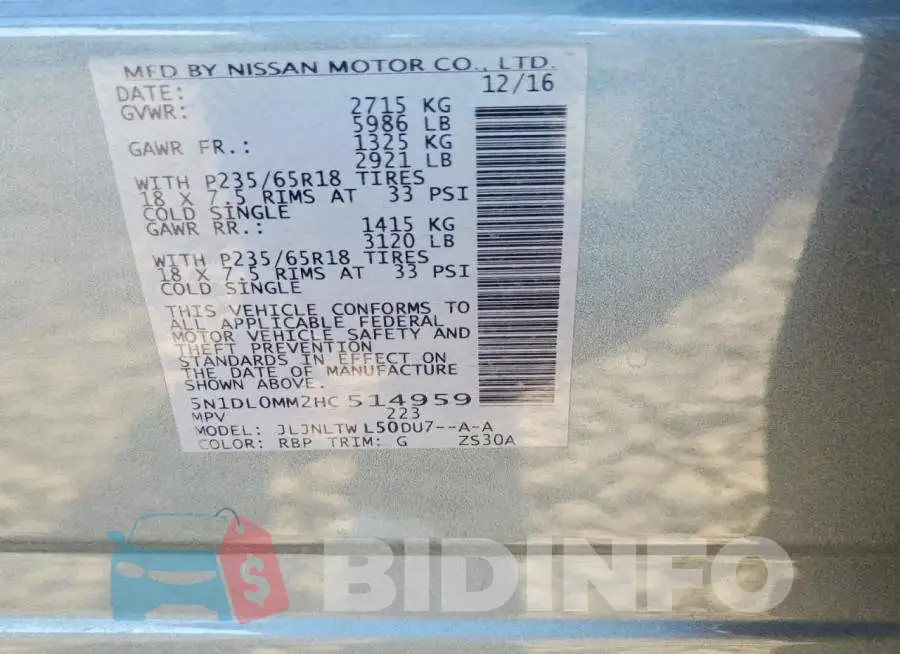 5N1DL0MM2HC514959 Photo# 13