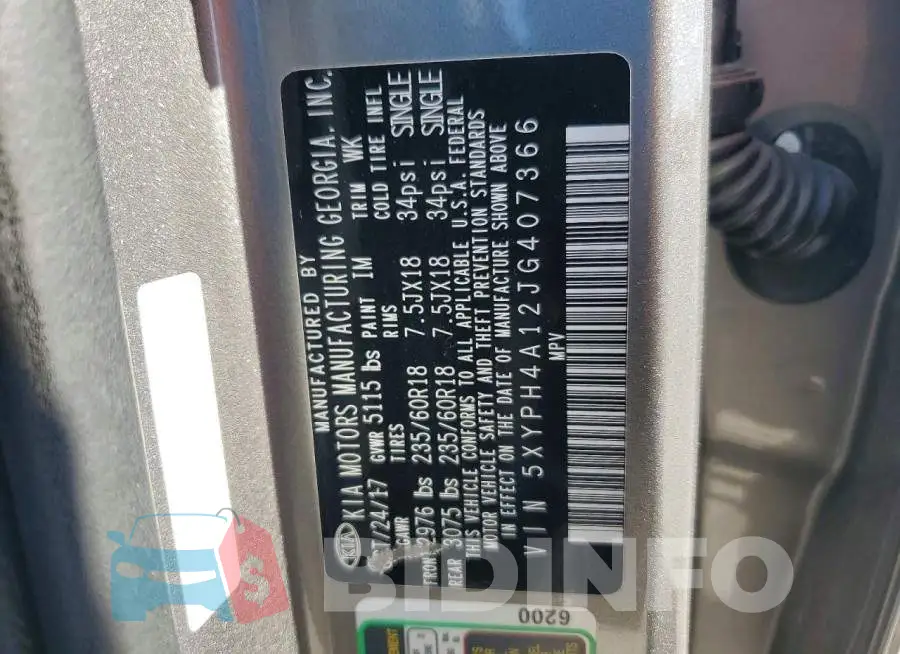 5XYPH4A12JG407366 Photo# 12