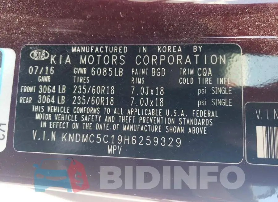 KNDMC5C19H6259329 Photo# 13