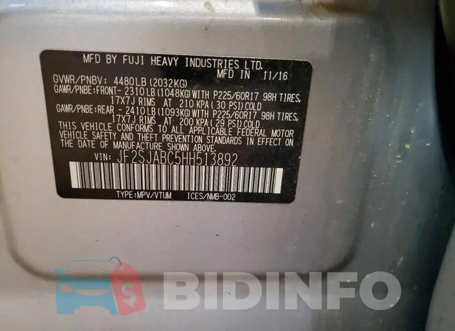 JF2SJABC5HH513892 Photo# 13
