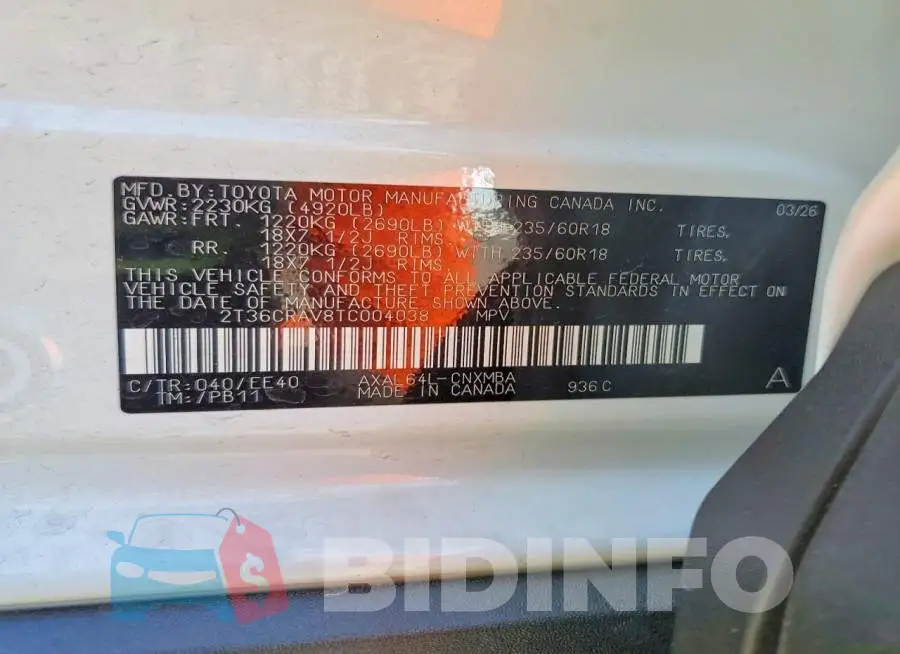 2T36CRAV8TC004038 Photo# 14