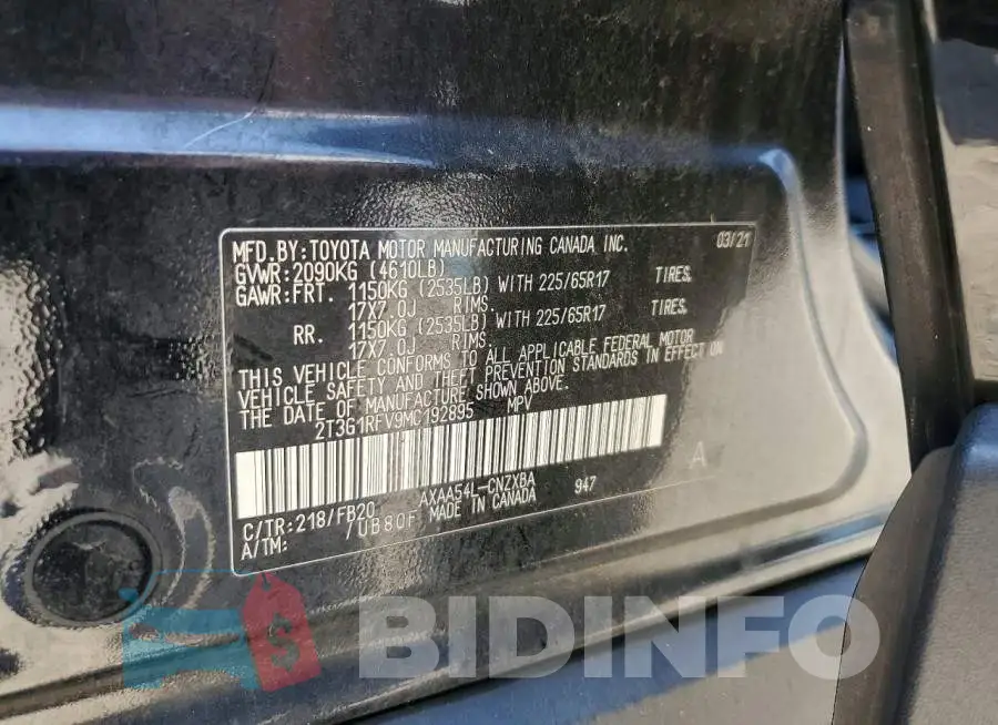 2T3G1RFV9MC192895 Photo# 13