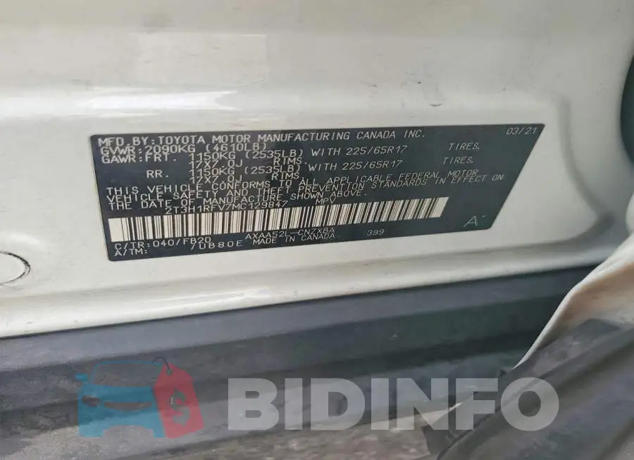 2T3H1RFV7MC129847 Photo# 13
