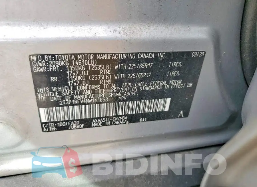 2T3P1RFV4MW141853 Photo# 13
