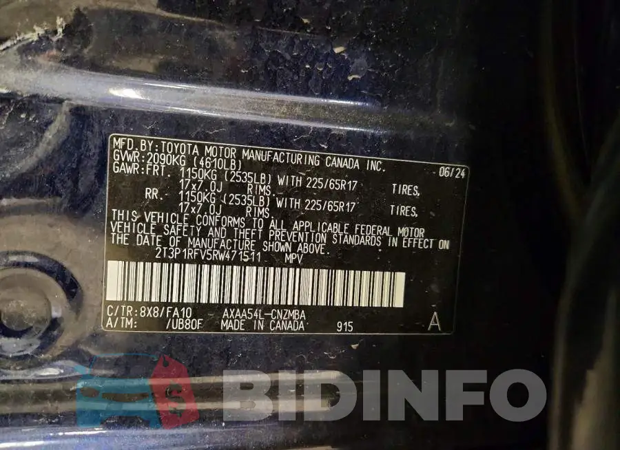 2T3P1RFV5RW471511 Photo# 13