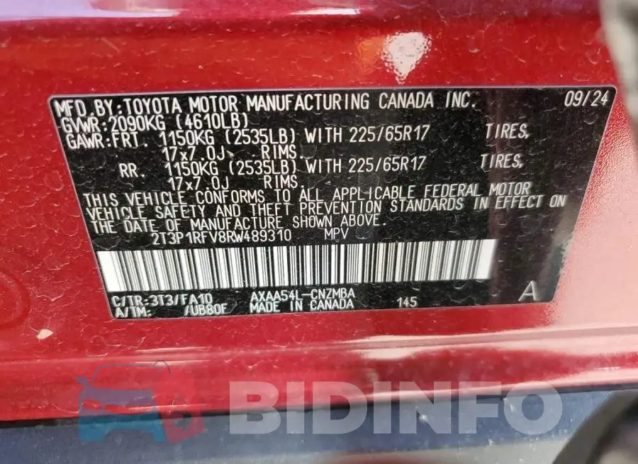 2T3P1RFV8RW489310 Photo# 12