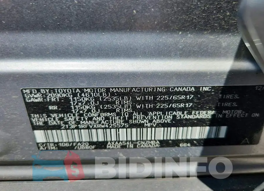 2T3P1RFVXRW425575 Photo# 12