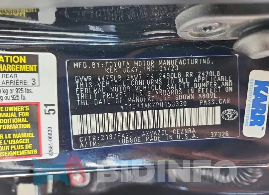 4T1C11AK7PU153330 Photo# 12