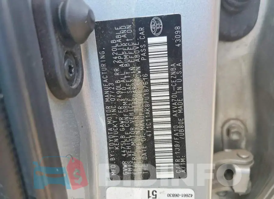 4T1C11AK8PU187616 Photo# 12